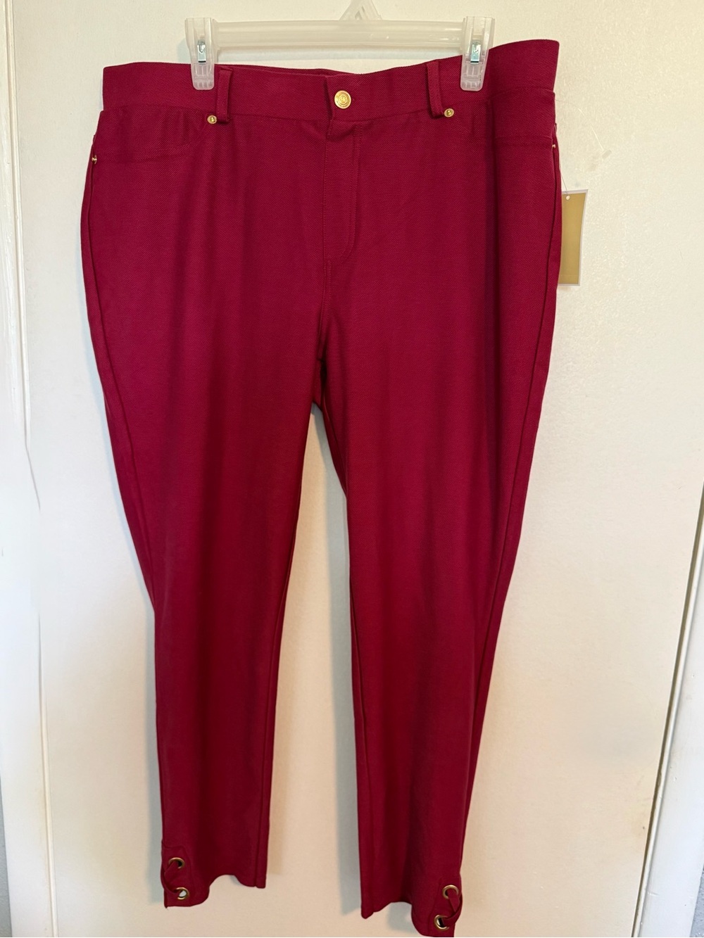 Michael Kors Maroon Ponte Ankle Pants with Gold Accents